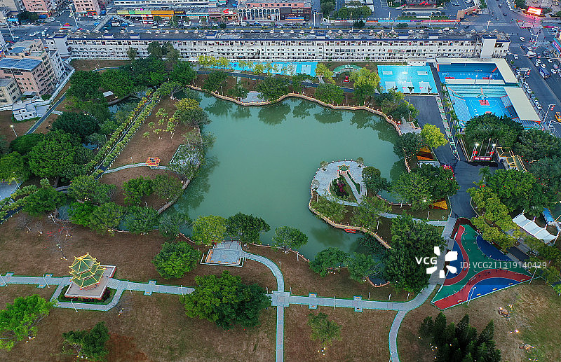 广东省东莞市凤岗镇雁湖公园航拍图片素材