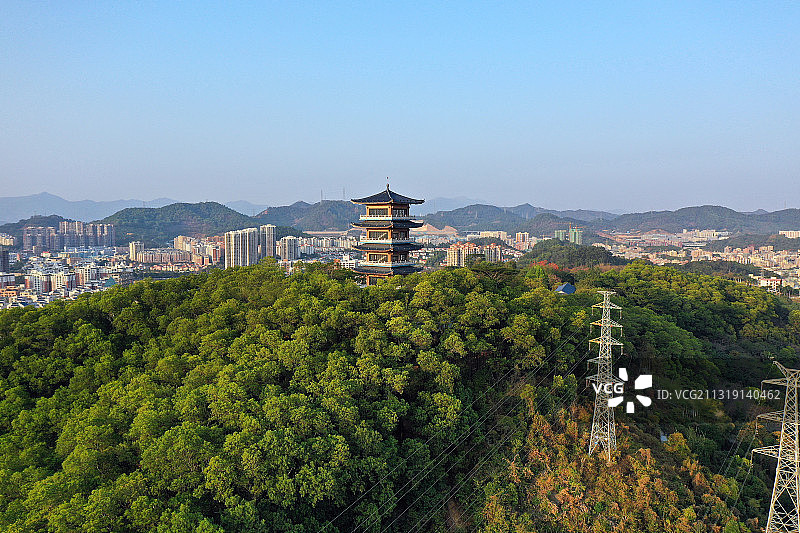 广东省东莞市凤岗镇园龙山公园博物馆和碧湖森林公园航拍图片素材