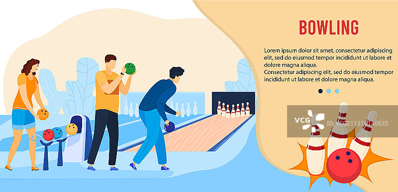 人们玩保龄球游戏（扁平风格）图片素材