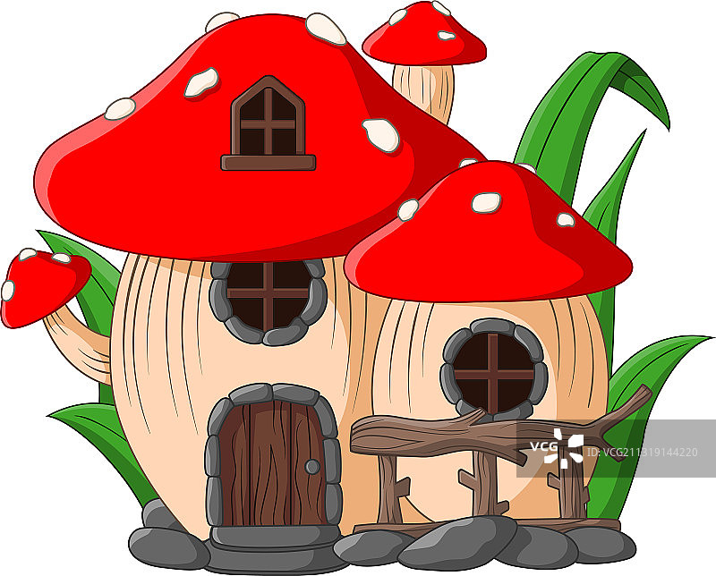 白色背景上的卡通蘑菇仙女屋图片素材