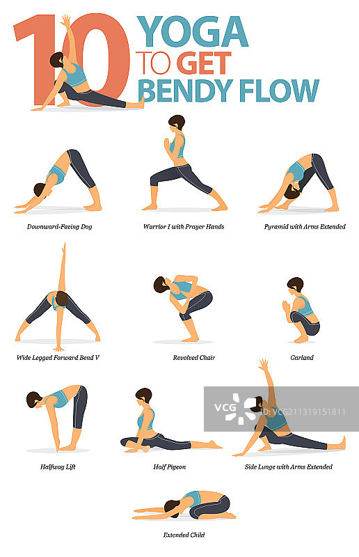 10个瑜伽弯曲姿势图片素材
