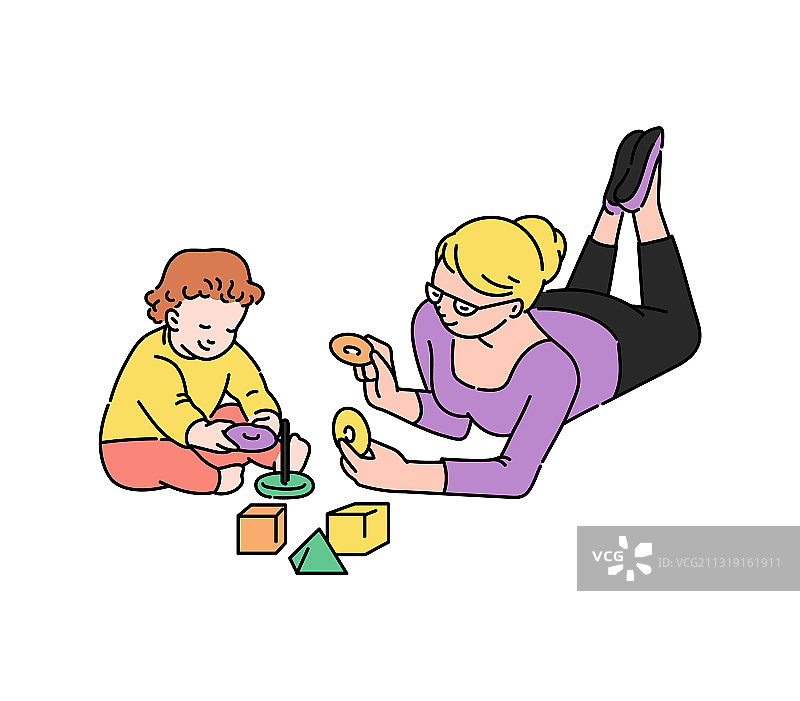 保姆和宝宝一起玩耍图片素材