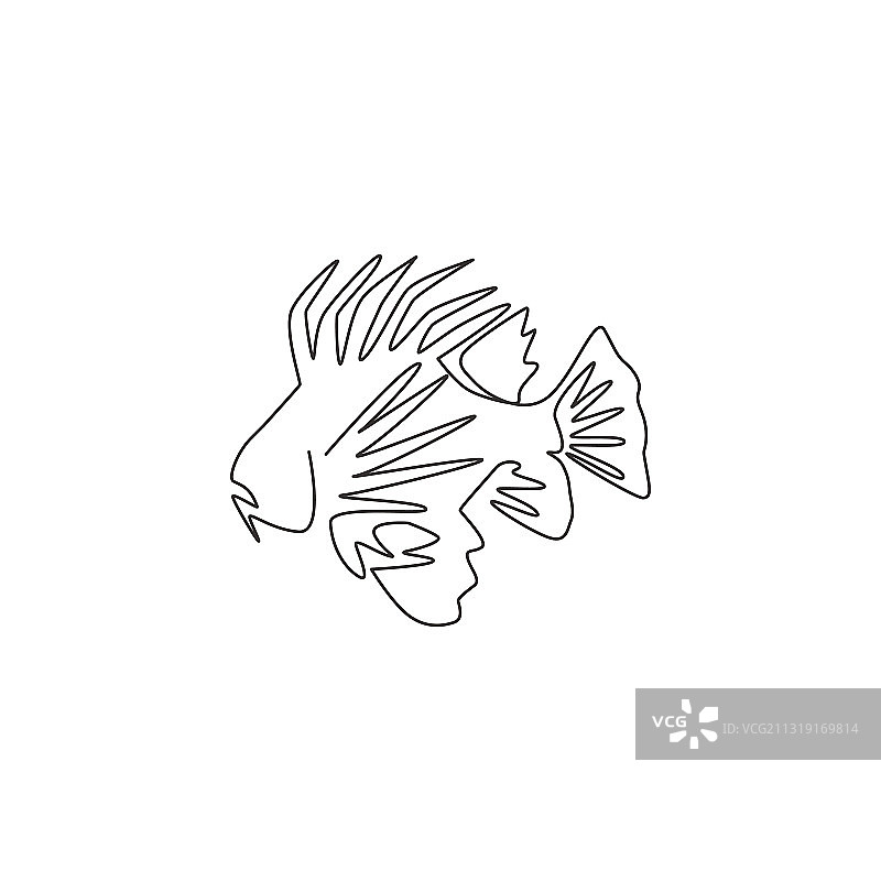 恐怖的狮子鱼单线画图片素材