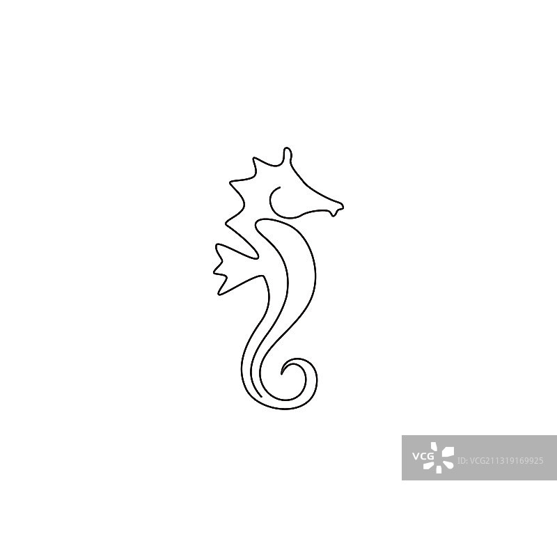 可爱海马连续线条画图片素材