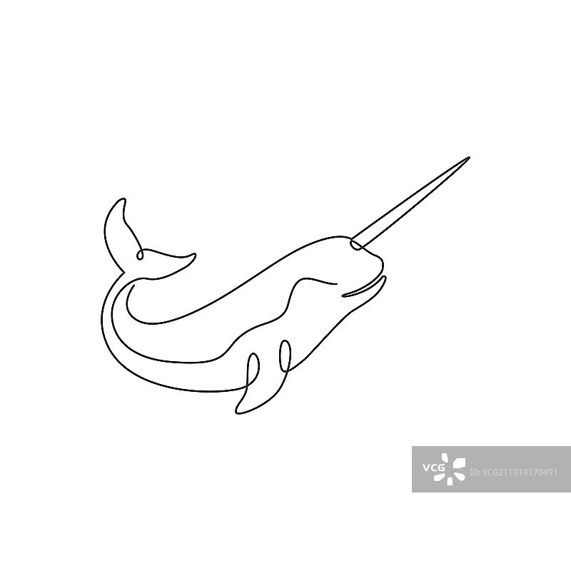 可爱的独角鲸连续线条画图片素材