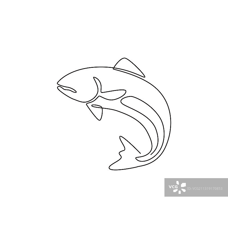 用于logo的大马哈鱼单线画图片素材