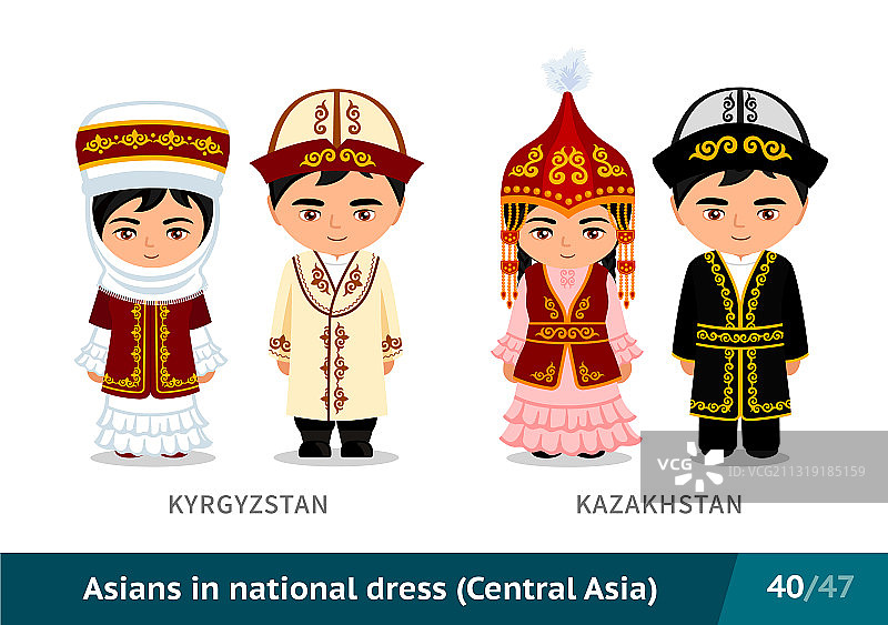 穿着民族服饰的吉尔吉斯斯坦和哈萨克斯坦男女图片素材