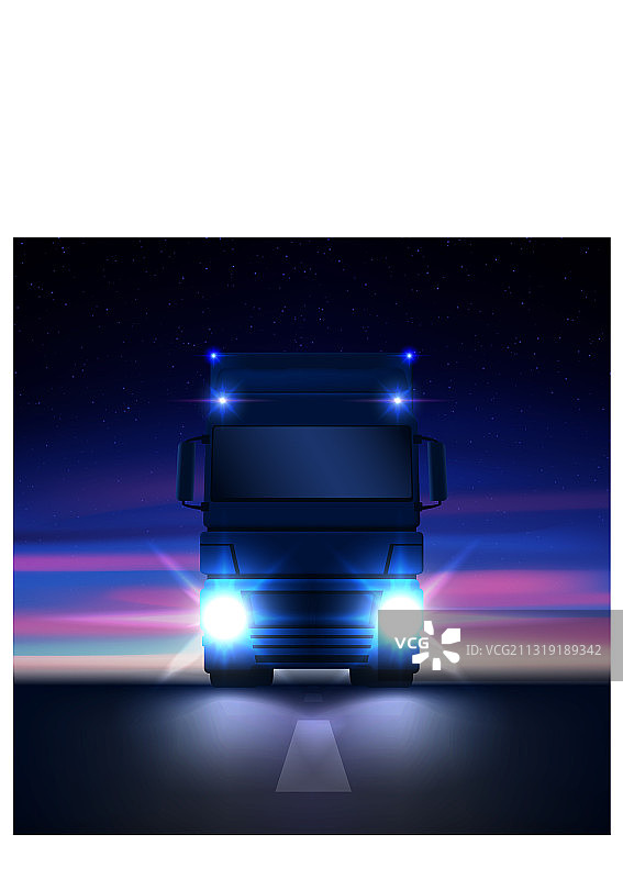 明亮大灯的夜间半挂卡车图片素材