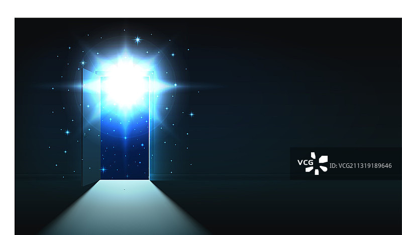 从黑暗房间敞开的门中发出的神秘之光图片素材