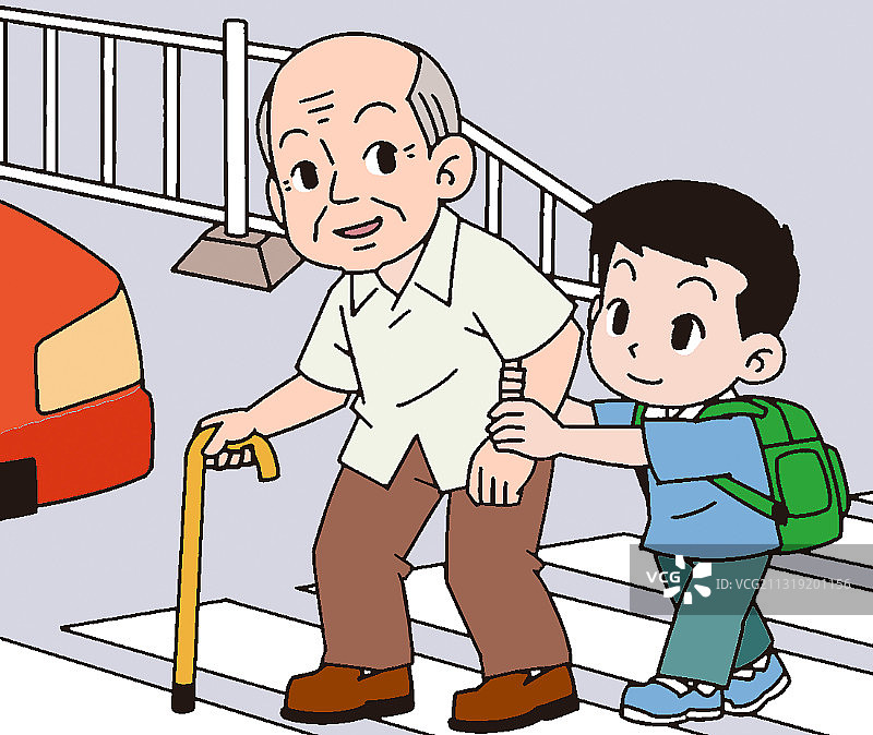 插画：扶老人过马路图片素材