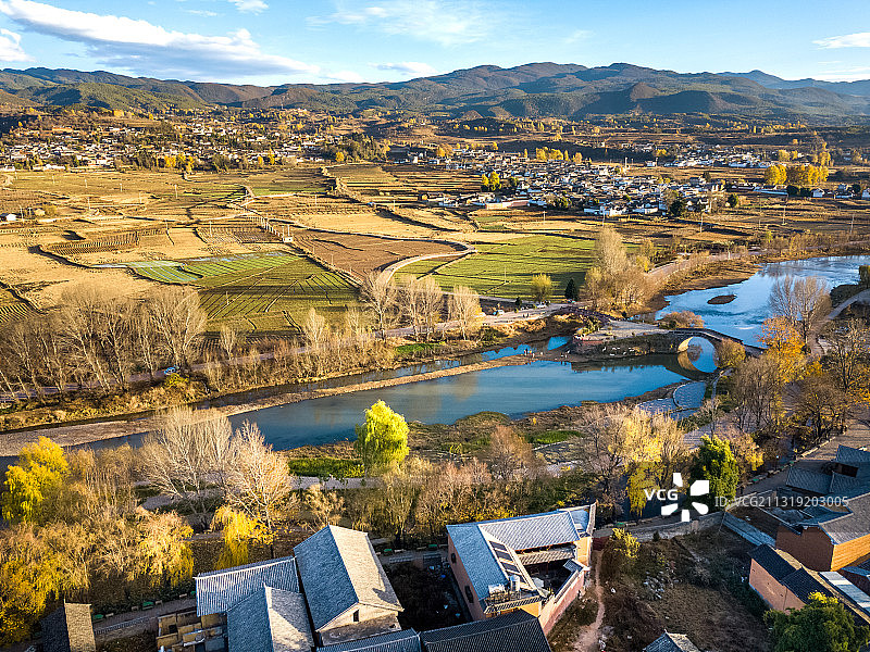 云南沙溪古镇航拍图片素材