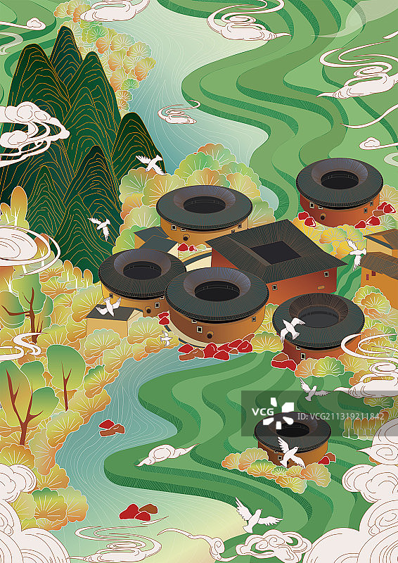 插画——福建土楼图片素材