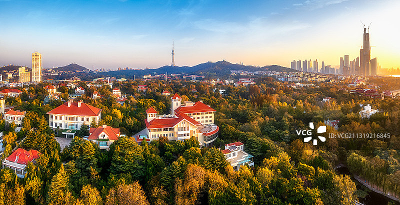 青岛八大关景区航拍全景图图片素材