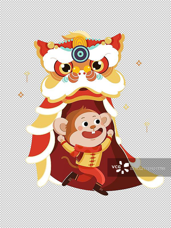 可爱卡通猴年舞狮插画图片素材