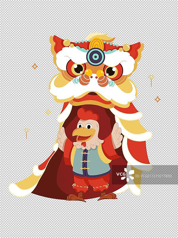 可爱卡通鸡年舞狮插画图片素材