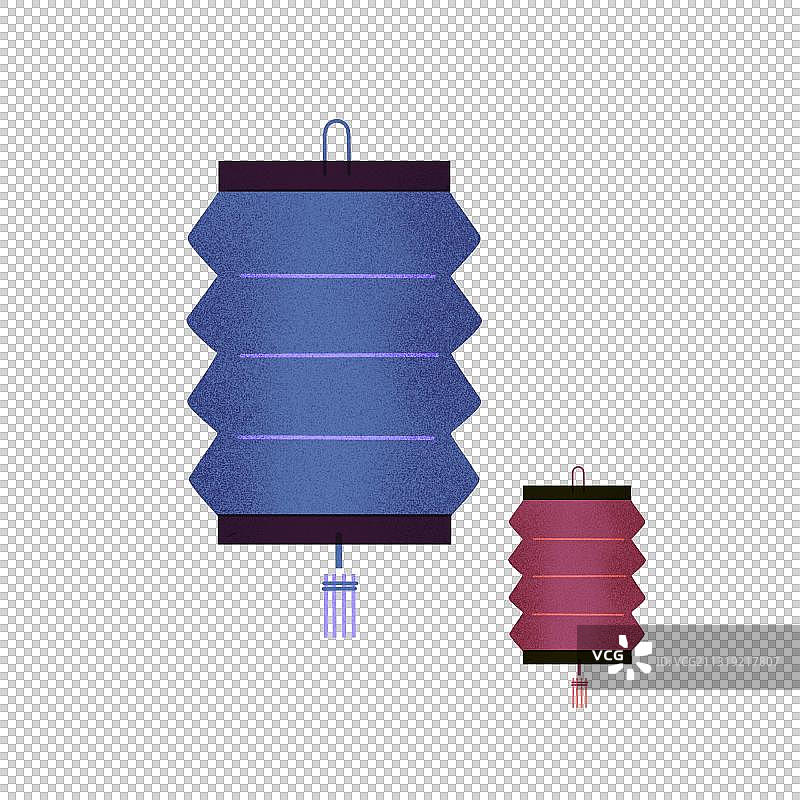 红蓝复古灯笼插画元素图片素材