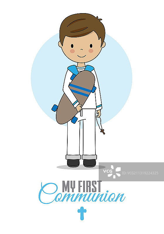 第一次圣餐卡片与滑板男孩图片素材