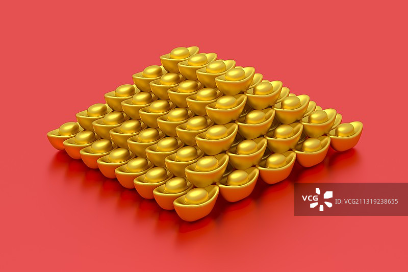 3D渲染红色背景下的金元宝图片素材