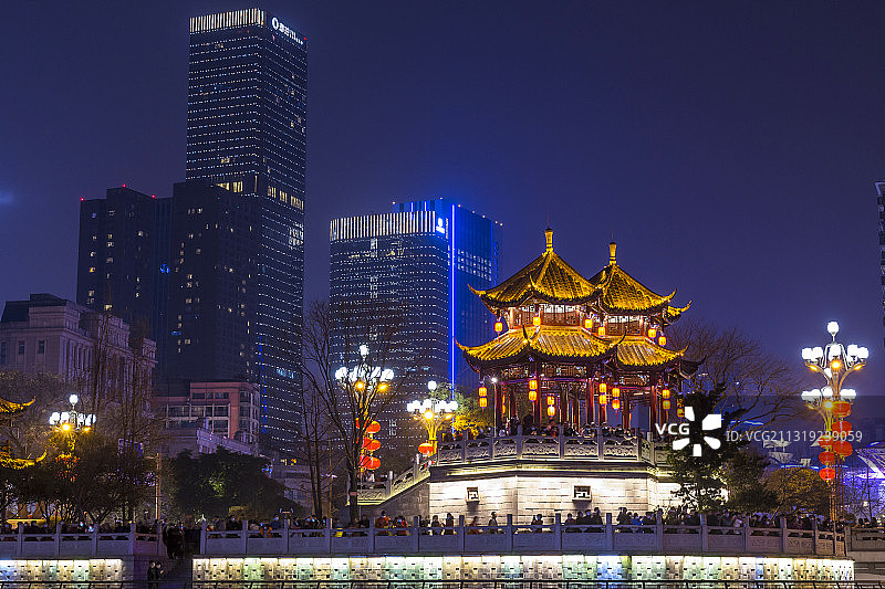 成都新年合江亭九眼桥锦江夜景图片素材