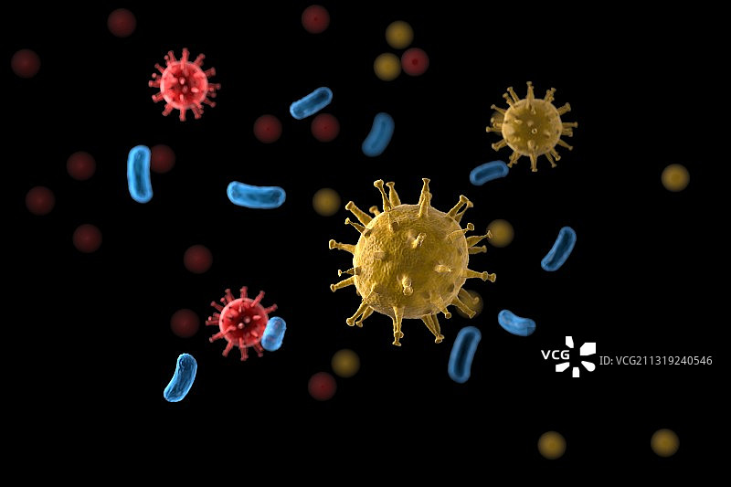 3D渲染黑色背景下的写实病毒和细胞图片素材