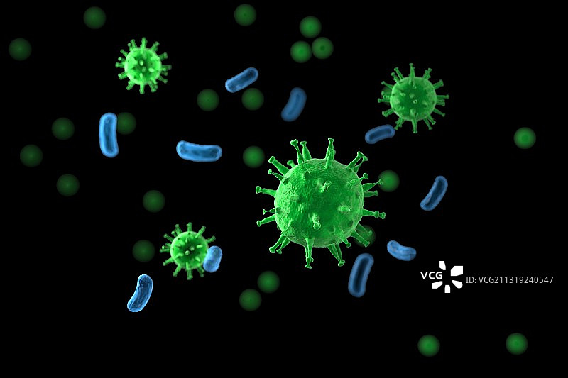 3D渲染黑色背景下的写实病毒和细胞图片素材