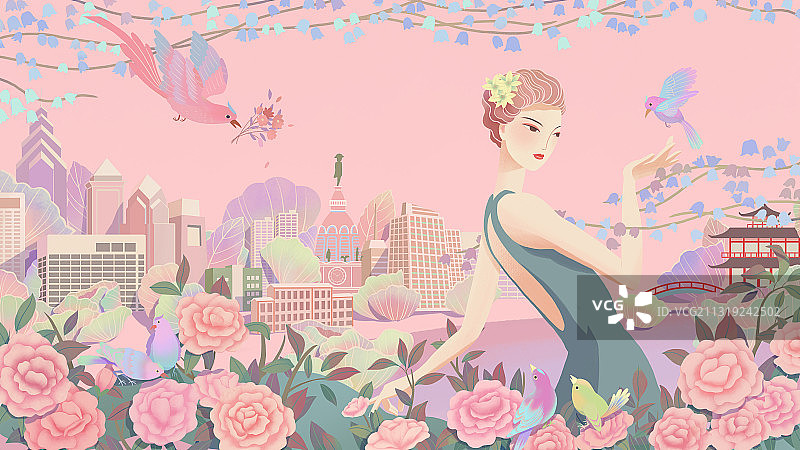 女孩与城市图片素材