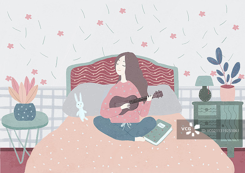 弹尤克里里的女孩图片素材