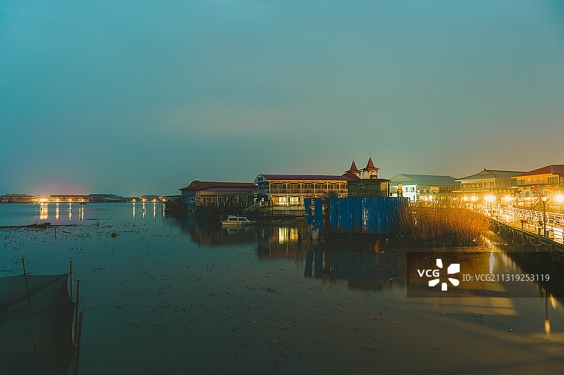 常州溧阳长荡湖夜景图片素材