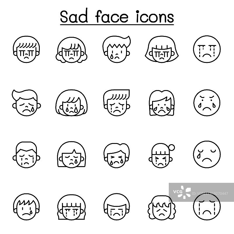 悲伤表情线性图标图片素材