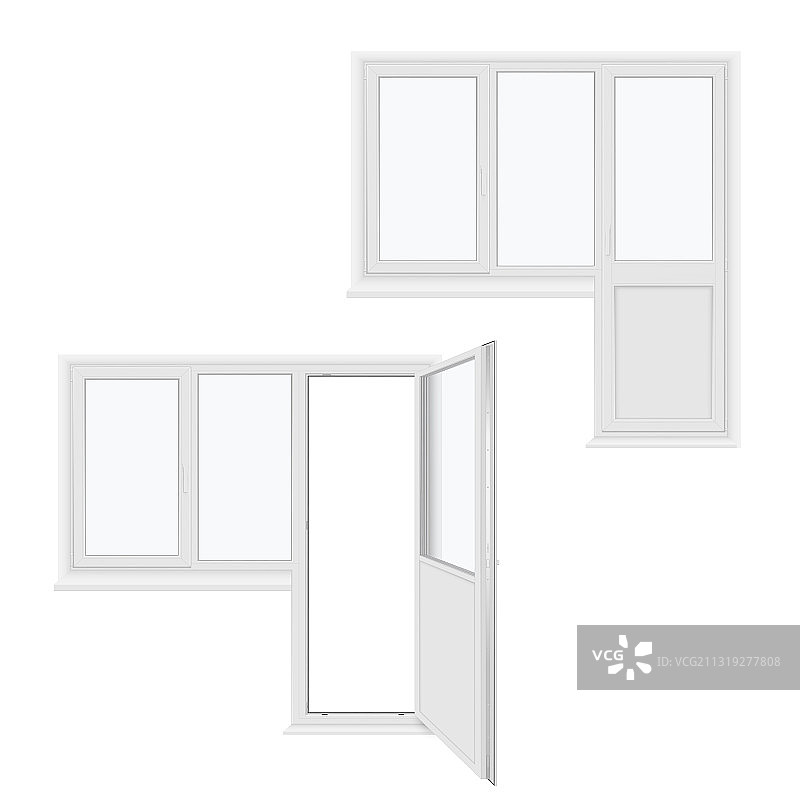 逼真的关闭和打开的阳台门和窗户图片素材