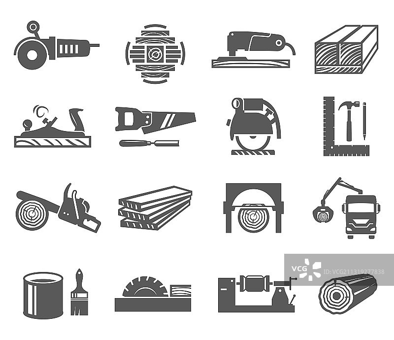 木工行业黑色粗轮廓图标图片素材