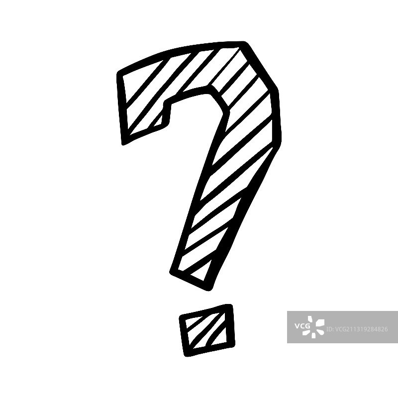 白色背景上的问号黑色素描图片素材