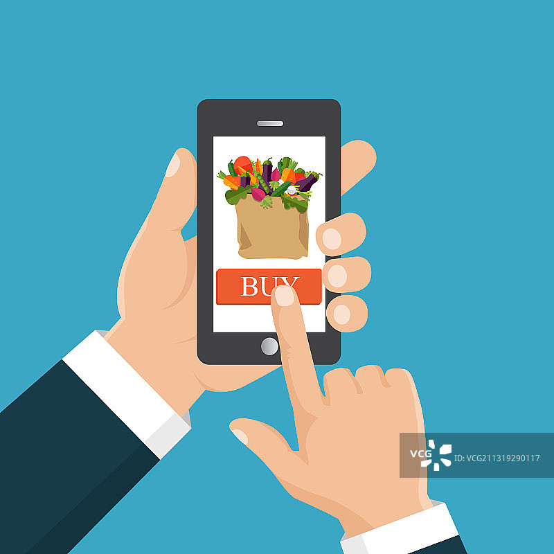 手持智能手机订购新鲜食物图片素材