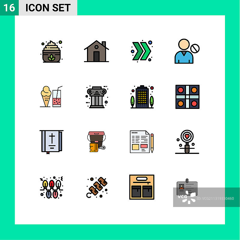 包装16个现代平色填充线条标志图片素材
