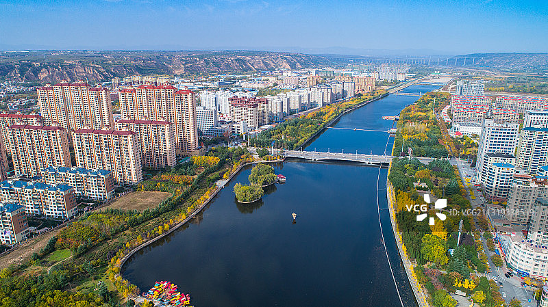 中国河南省灵宝市银水湾金水湾公园涧河图片素材