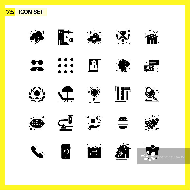 25个商业生态实心字形图标包图片素材