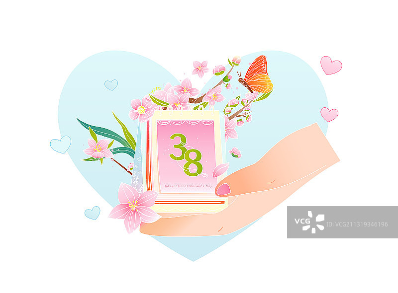 国潮风手捧着日历妇女节女神节女王节矢量插画海报图片素材