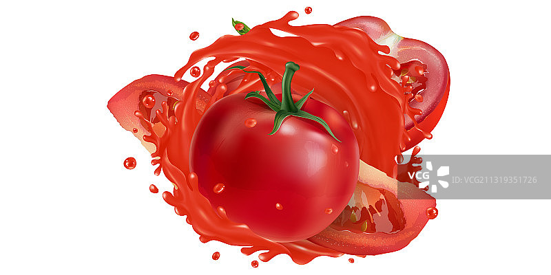 蔬菜汁中的完整和切片番茄图片素材