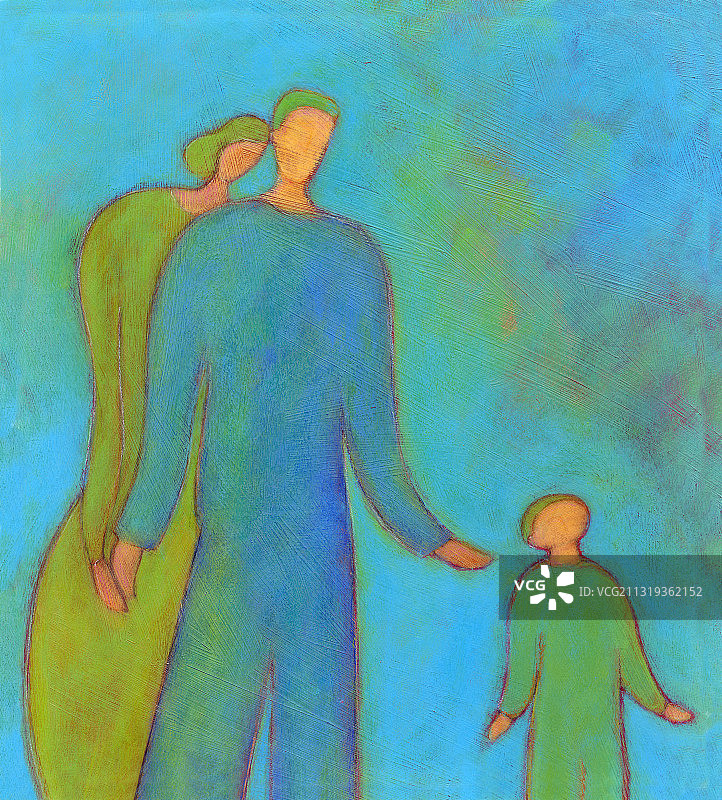 情侣与孩子插画图片素材