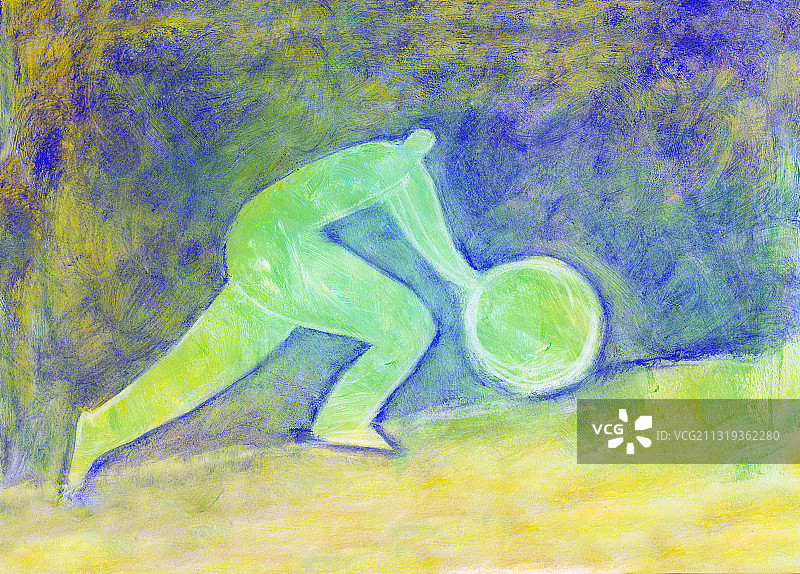 男人推碗上山插画图片素材