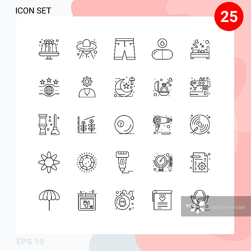 现代简约25线条象形图：卧室图片素材