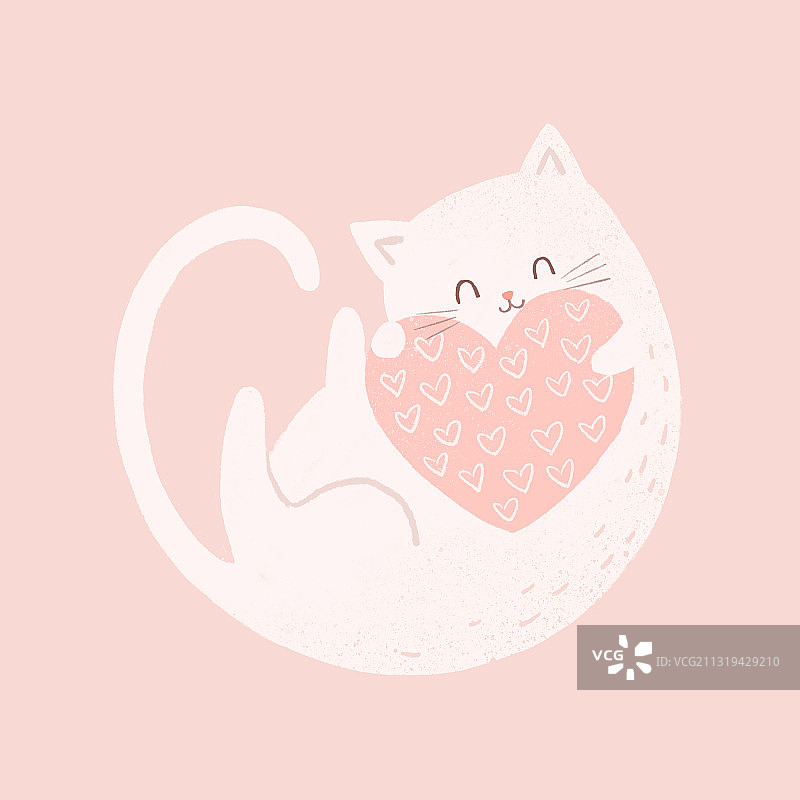 白色猫咪粉色插画图片素材