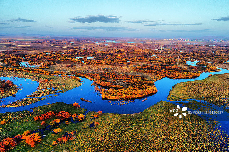 航拍呼伦贝尔扎敦河湿地秋季风光图片素材