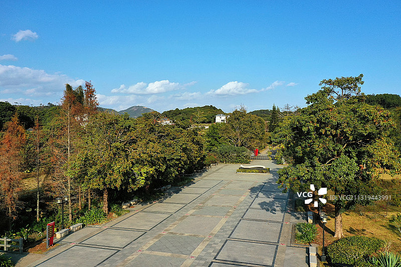 广东省惠州市惠阳区秋长周田村叶挺将军纪念园航拍图片素材