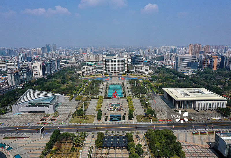 广东省东莞市人民政府中心广场和体育场航拍图片素材