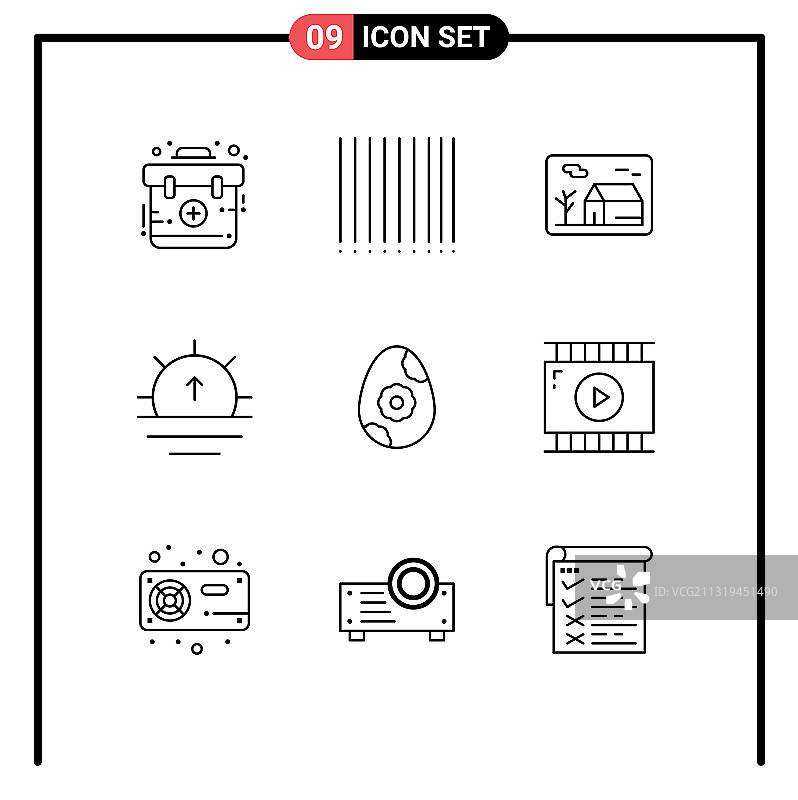 UI界面包：9个基础轮廓图标（花朵）图片素材