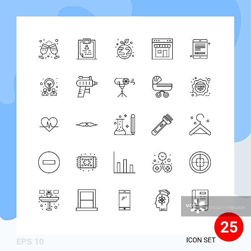 包含商店等25个线条和符号的现代组合图片素材