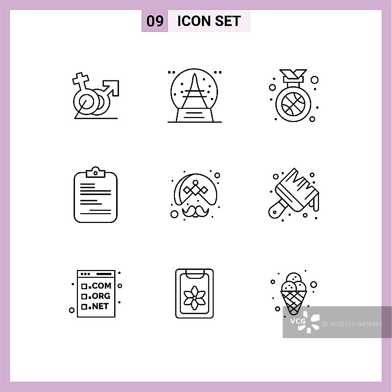 可编辑的线包9个简单的轮廓图片素材