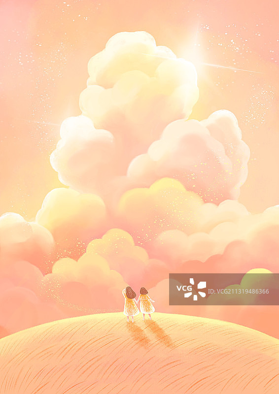 抽象女孩背影新年云朵背景图片素材