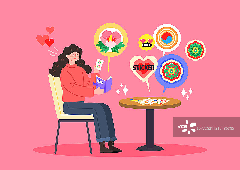 人物，生活方式，Z世代，传统文化，韩国传统，贴纸，日记，女人图片素材